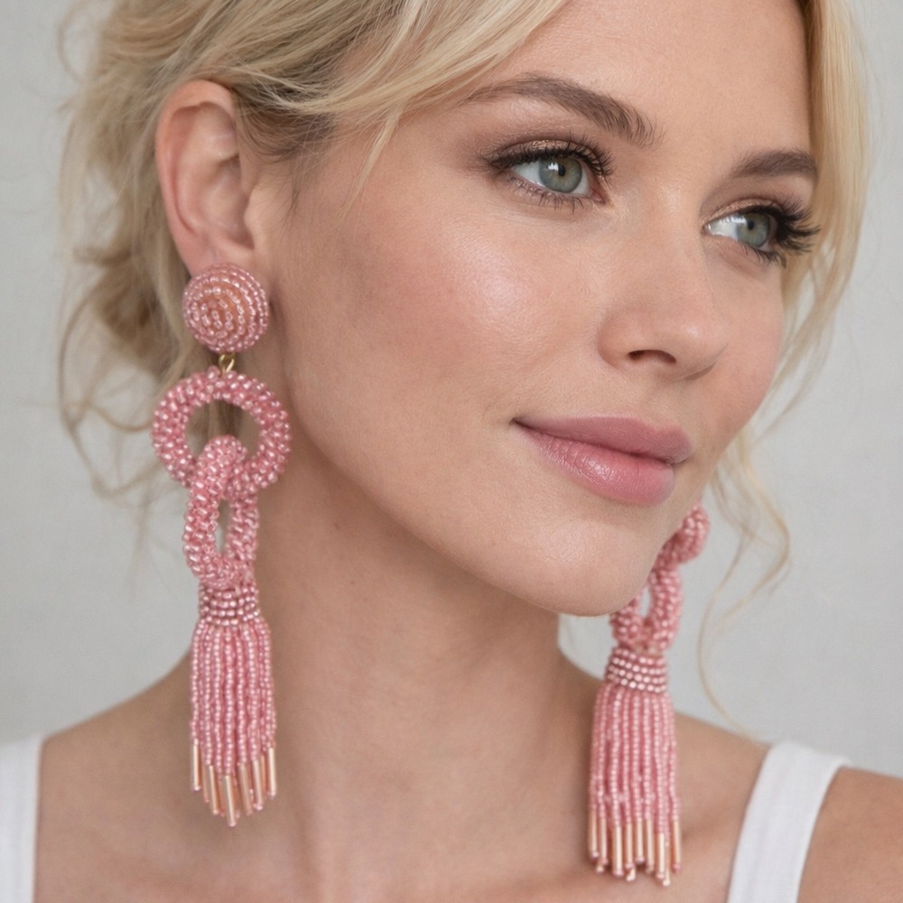 NWT Natasha Couture Pink Beaded Tassel Earrings